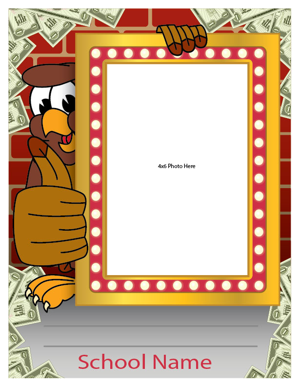 The student spotlight frames are made to recognize student achievements throughout the school for all to see. Simply write in the student name and add an image. They are completely customized with your mascot, school name and any other information you want. Receive the digital files to print your own at 8.5"x11". Or order laminated posters from us at 18"x24" and place an 8.5"x11" image.