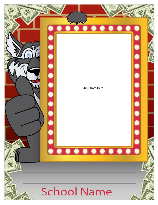 The student spotlight frames are made to recognize student achievements throughout the school for all to see. Simply write in the student name and add an image. They are completely customized with your mascot, school name and any other information you want. Receive the digital files to print your own at 8.5"x11". Or order laminated posters from us at 18"x24" and place an 8.5"x11" image.