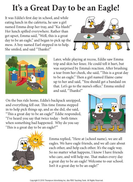 This story is a good example of how a mascot-centric culture can be used to create a positive learning environment. Feel free to share this story, and customize it with a different mascot.
