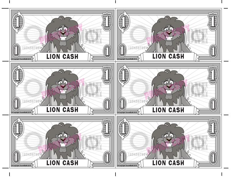 Gotcha Reward template features the lion mascot and has six rewards per page. Custom Gotcha Rewards also available featuring your school's PBIS theme and a cut-off tracking slip.
