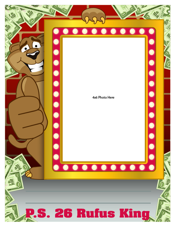 The student spotlight frames are made to recognize student achievements throughout the school for all to see. Simply write in the student name and add an image. They are completely customized with your mascot, school name and any other information you want. Receive the digital files to print your own at 8.5"x11". Or order laminated posters from us at 18"x24" and place an 8.5"x11" image.
