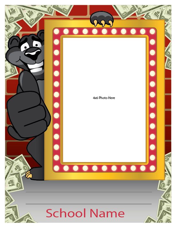 The student spotlight frames are made to recognize student achievements throughout the school for all to see. Simply write in the student name and add an image. They are completely customized with your mascot, school name and any other information you want. Receive the digital files to print your own at 8.5"x11". Or order laminated posters from us at 18"x24" and place an 8.5"x11" image.