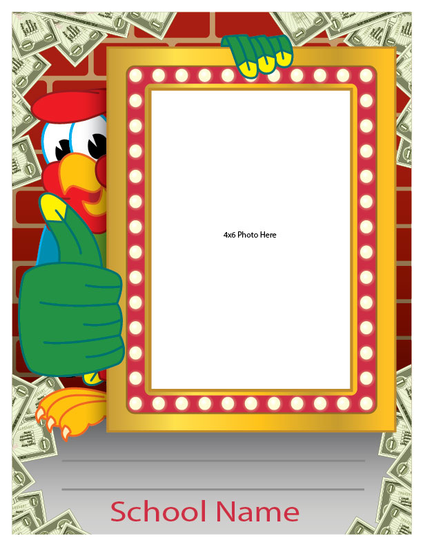 The student spotlight frames are made to recognize student achievements throughout the school for all to see. Simply write in the student name and add an image. They are completely customized with your mascot, school name and any other information you want. Receive the digital files to print your own at 8.5"x11". Or order laminated posters from us at 18"x24" and place an 8.5"x11" image.