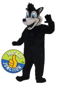 Friendly Black Wolf Mascot Costume