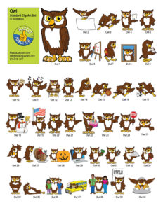 Owl Mascot Clip Art Standard Set