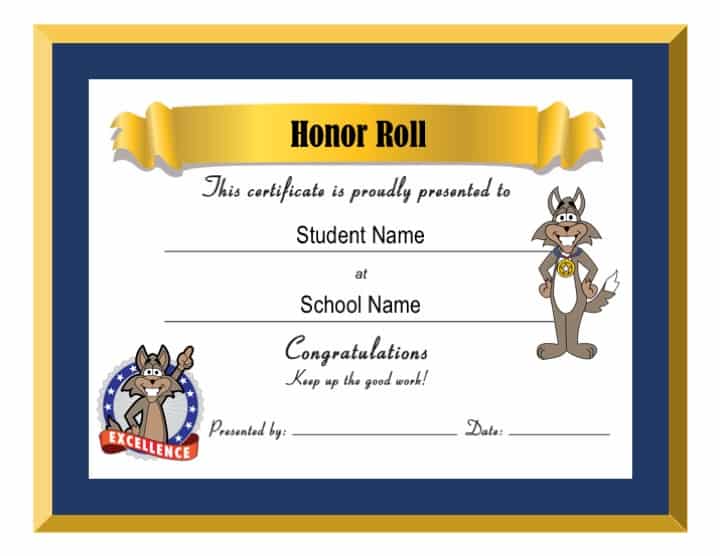 Coyote Standard Award Certificate - Honor Roll