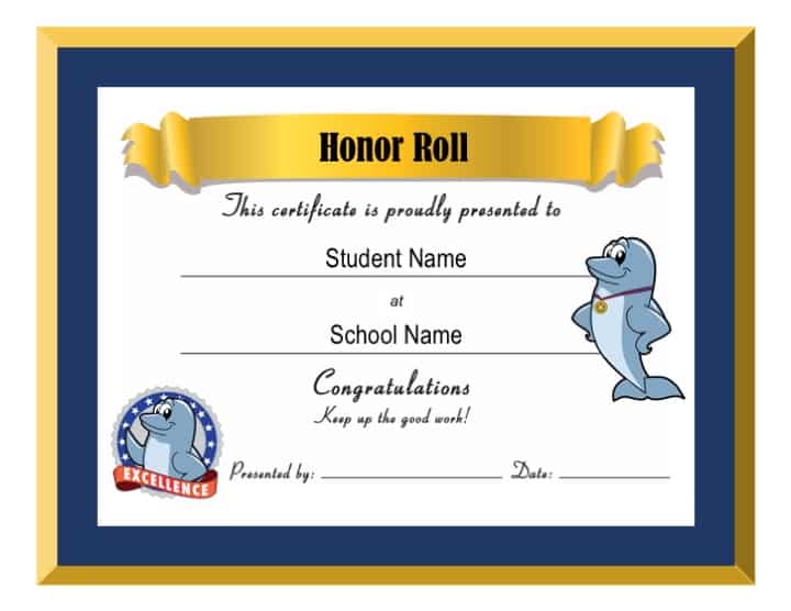 Dolphin Standard Award Certificate - Honor Roll
