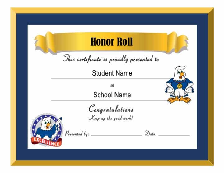 Seahawk White and Blue Standard Award Certificate - Honor Roll - Mascot ...