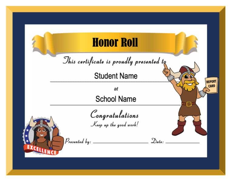 Honor Roll Certificate Viking - Mascot Junction