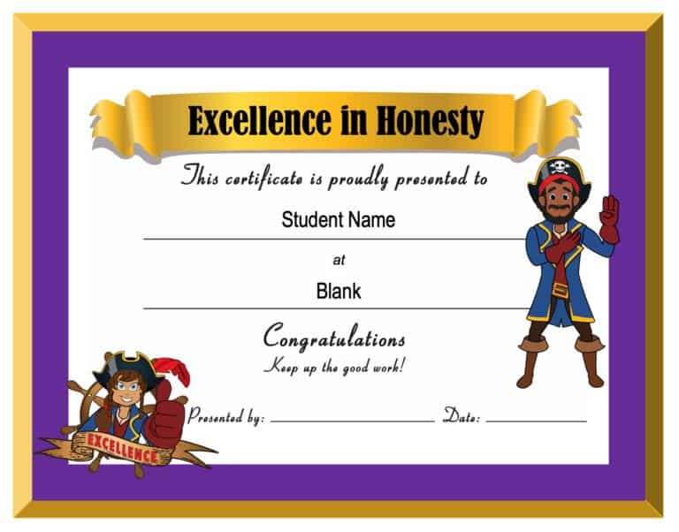 Award Certificate Pirate - Mascot Junction