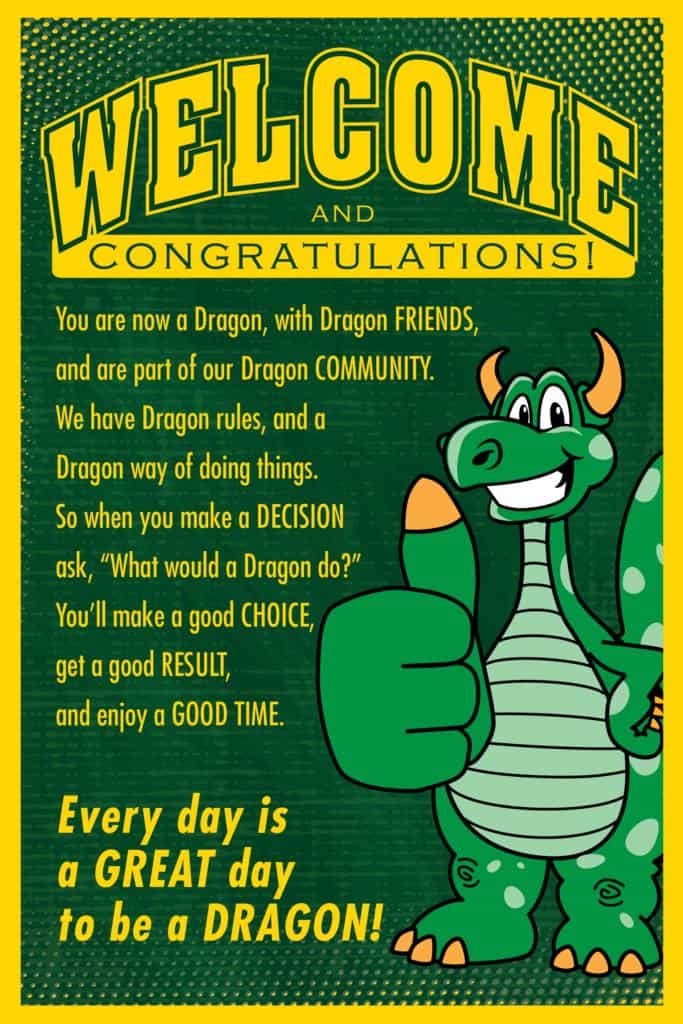 PBIS welcome poster Dragon mascot
