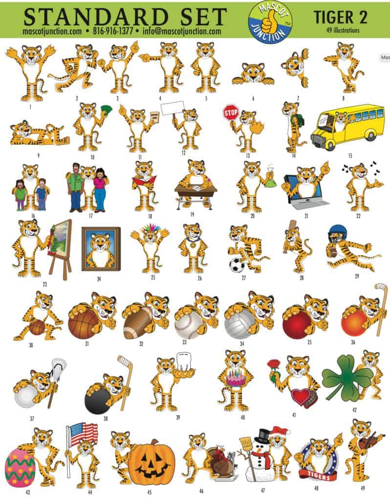 Tiger 2 STandard Clip Art Set - Mascot Junction