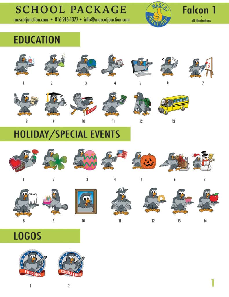 Falcon Gray Mascot Clip Art School 1