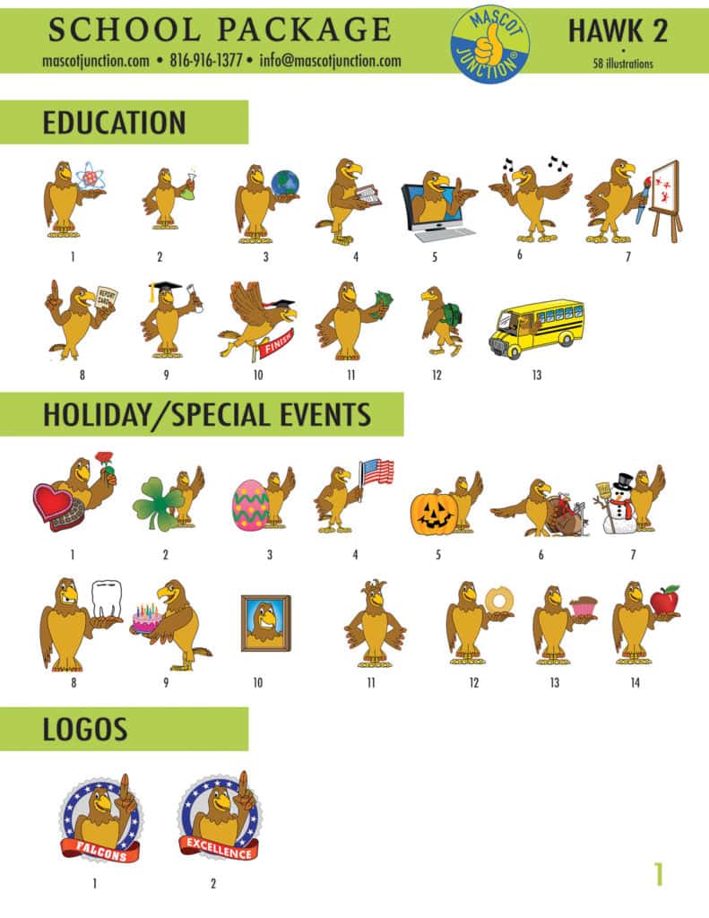 Hawk 2 Mascot Clip Art School 1