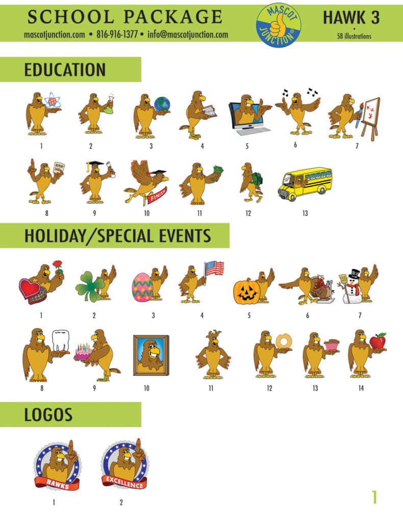 Hawk 3 Mascot Clip Art School 1