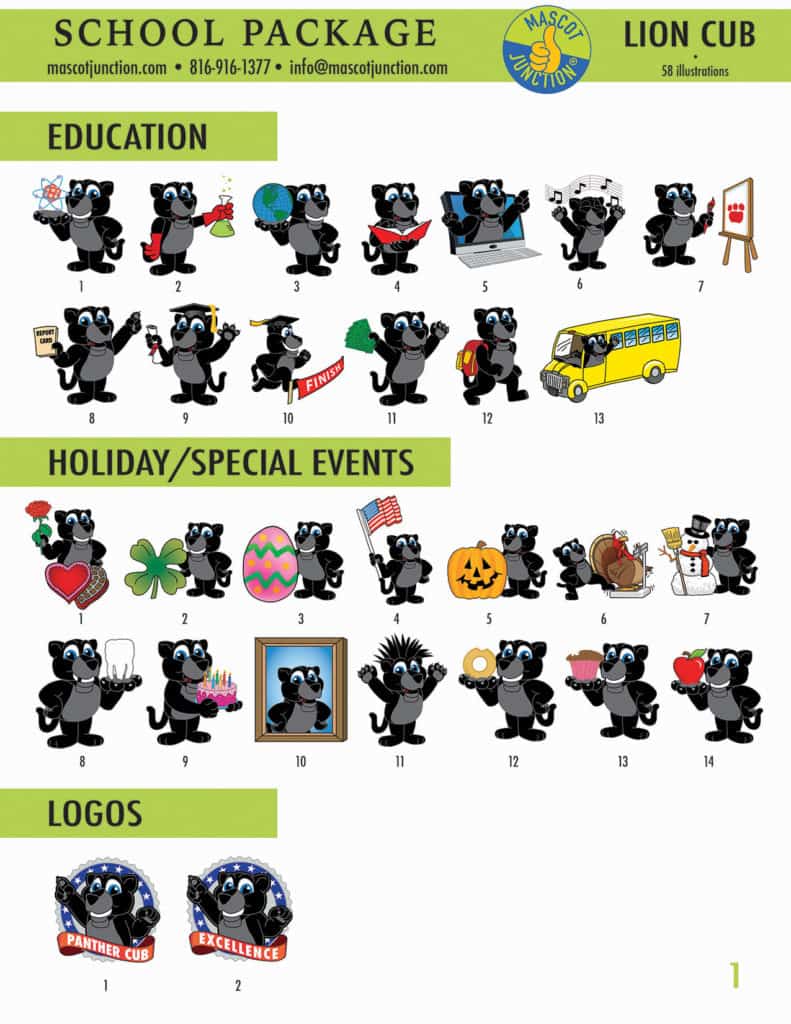 Panther Cub Mascot Clip Art School 1