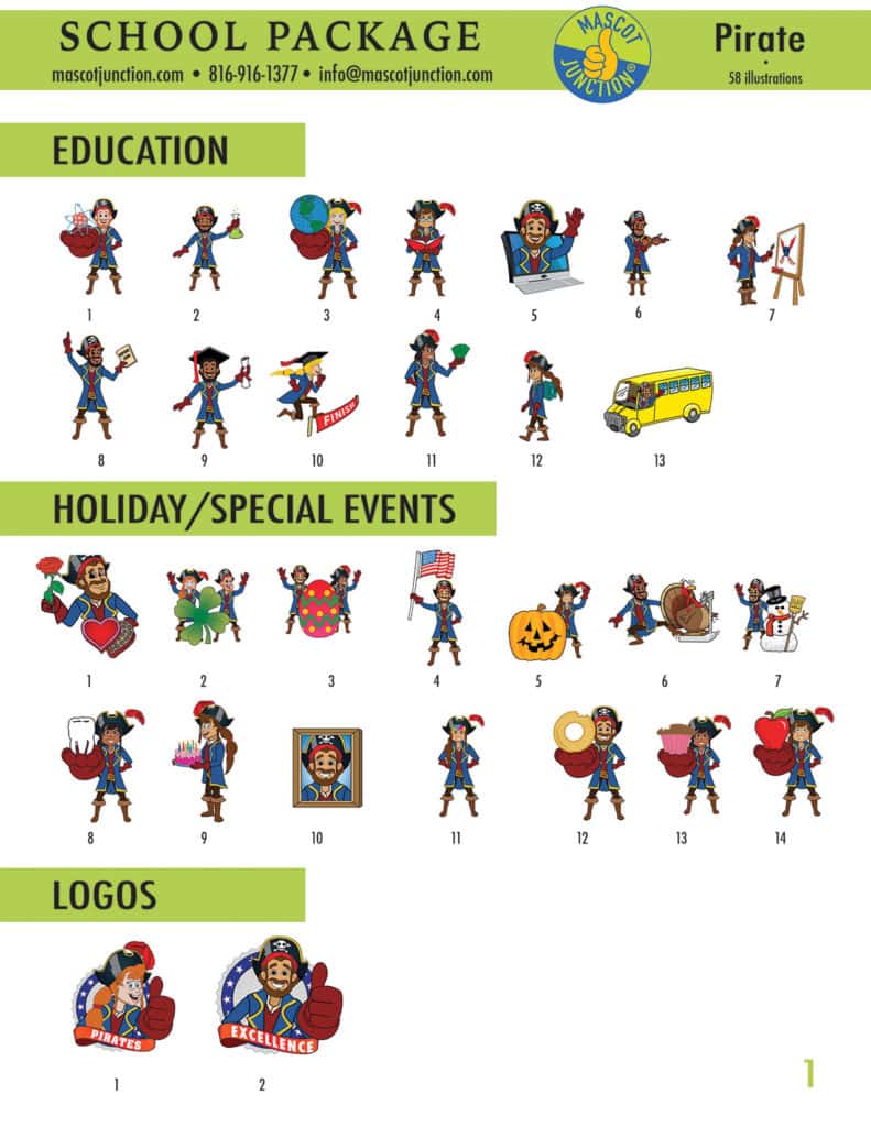 Pirate Mascot Clip Art School 1
