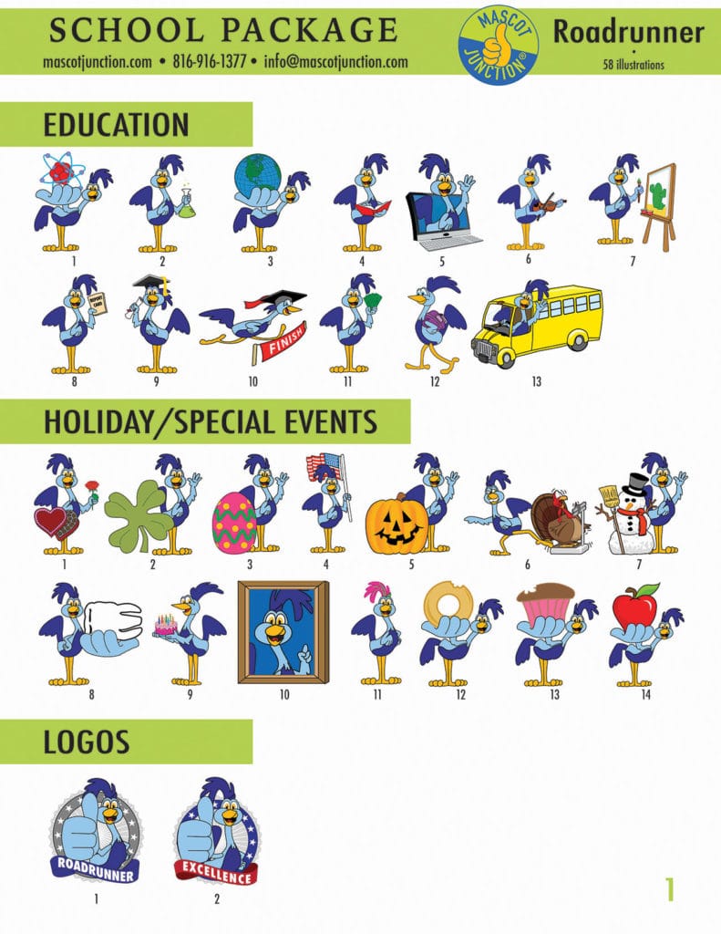 Roadrunner Mascot Clip Art School 1