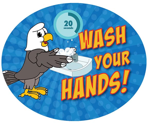 Wash Hands Sticker Eagle Mascot