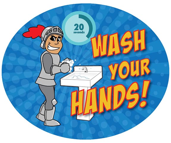 Wash Hands Sticker Knight Mascot