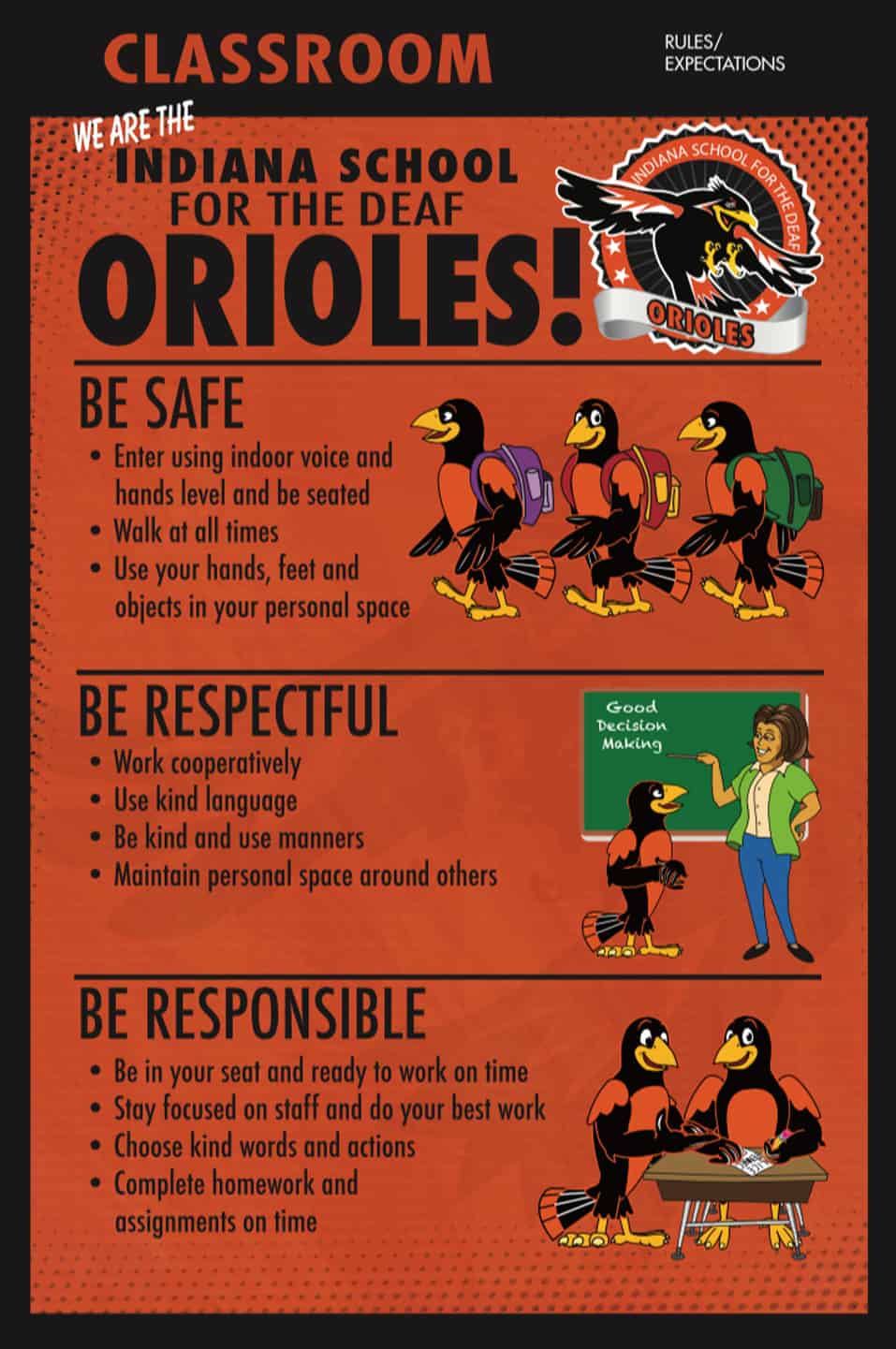PBIS Rules Poster Oriole Classroom - Mascot Junction
