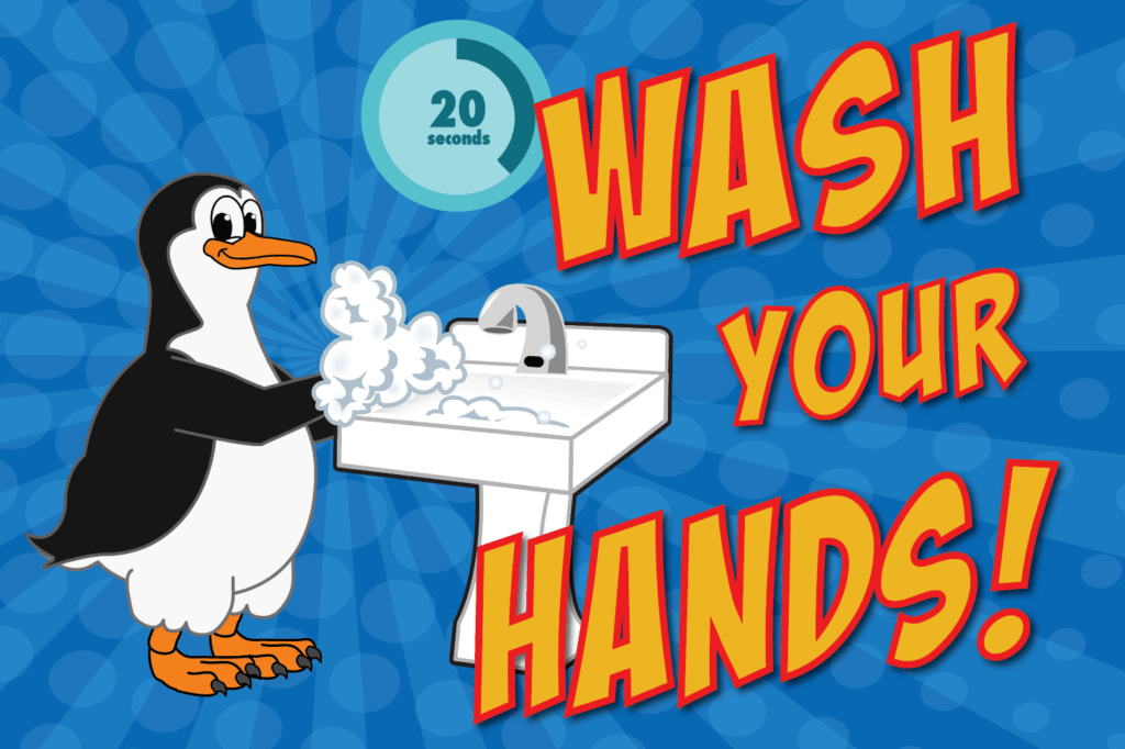 Wash Your Hands Poster Penguin - Mascot Junction