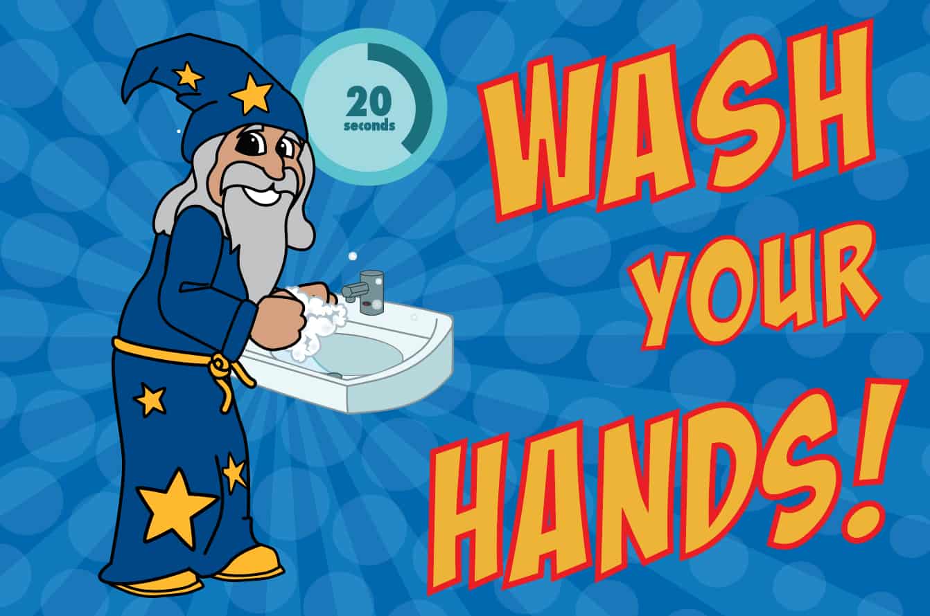 Wash Your Hands Poster Wizard Mascot