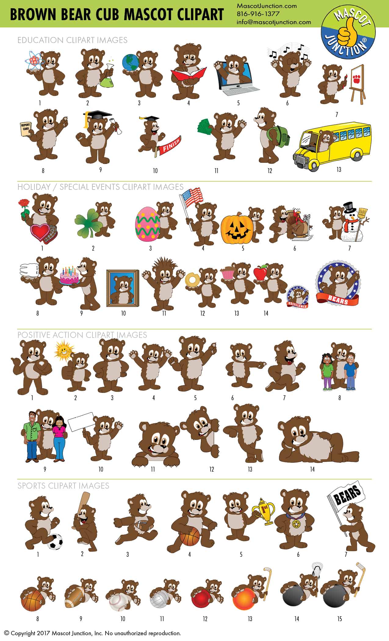 Brown Bear Cub Clipart Set
