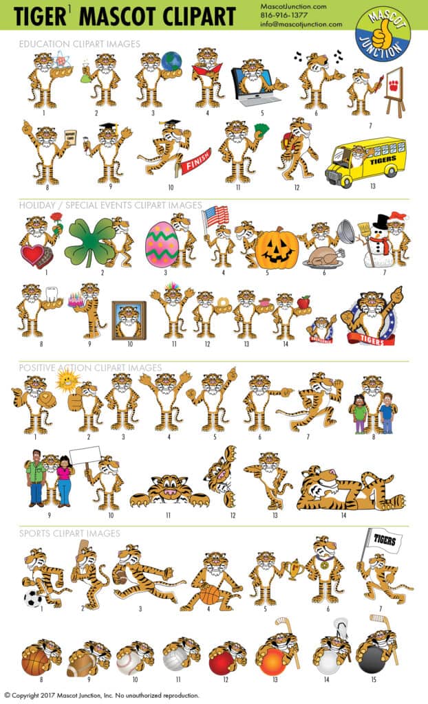 Clipart Tiger Mascot School Set - Mascot Junction