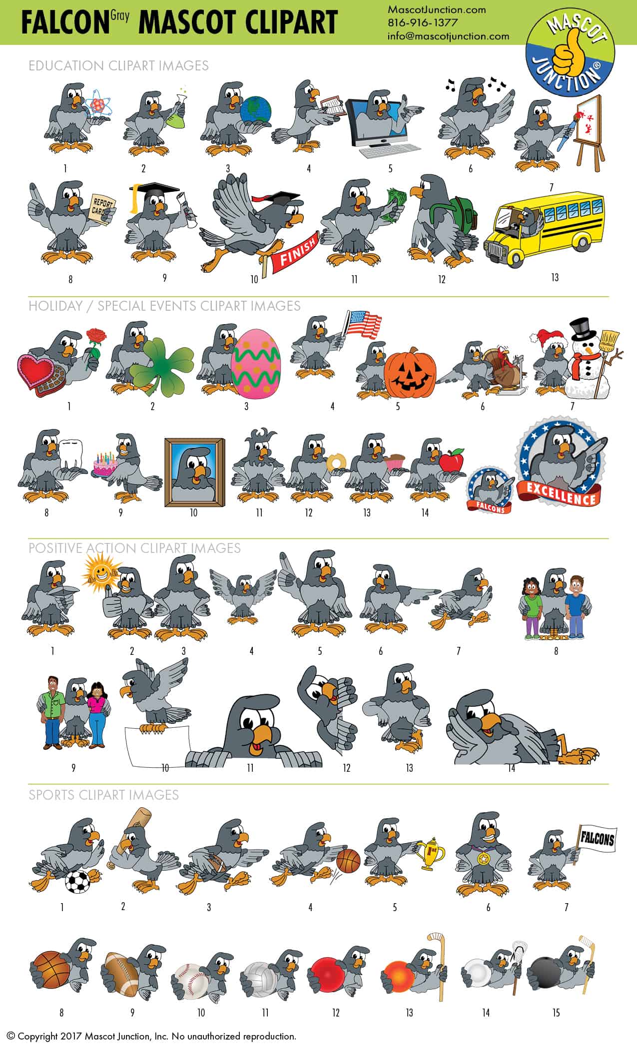 Gray Falcon Mascot Clipart Set