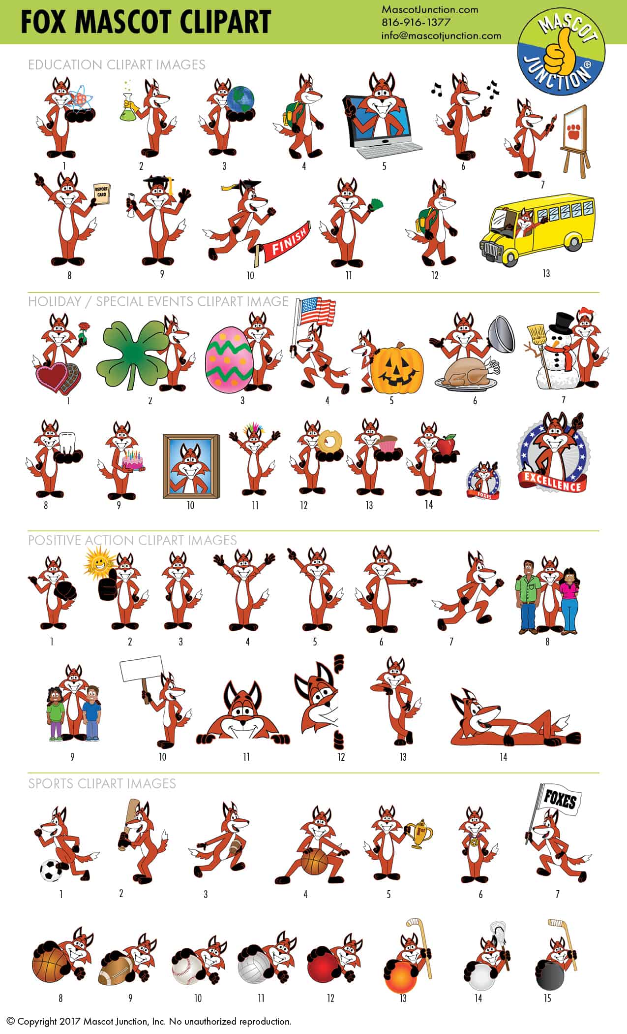 Fox Mascot Clipart Set