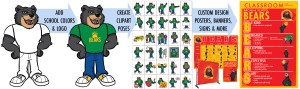 Black Bear School Mascot Clipart Posters