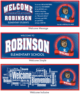 Welcome Banner Design Options Wolf Mascot