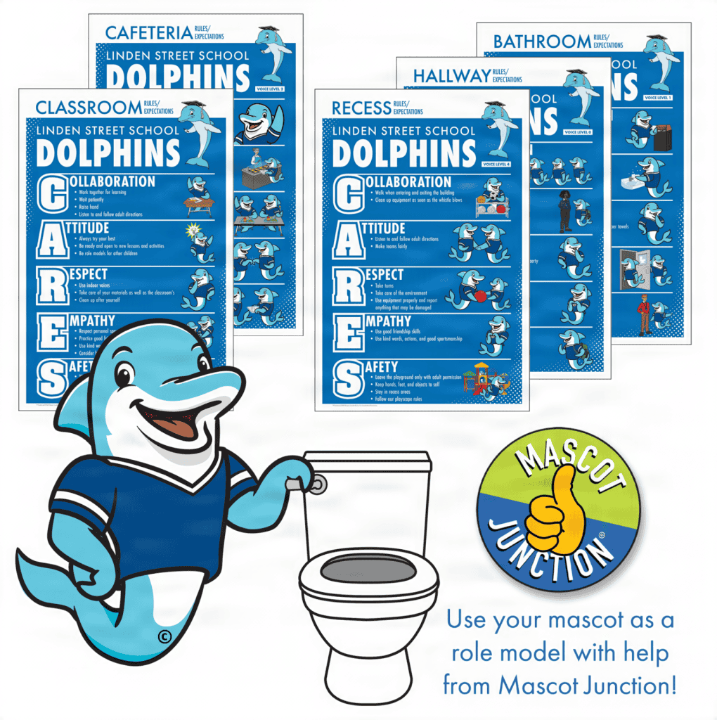 Dolphin mascot clipart for PBIS Matrix and Rules Posters